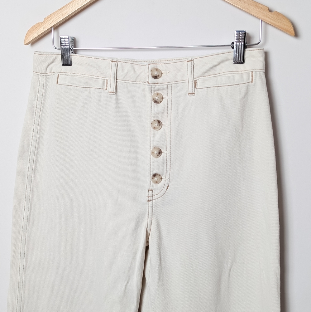 REFORMATION Lexi High Rise Wide Leg Jeans Exposed Button Fly Ivory White 29 - Picture 9 of 12